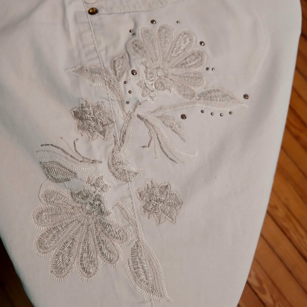Khaki Cotton 'Annaliese' Capri Pants Embroidered & Studded Drawstring Legs Sz 12